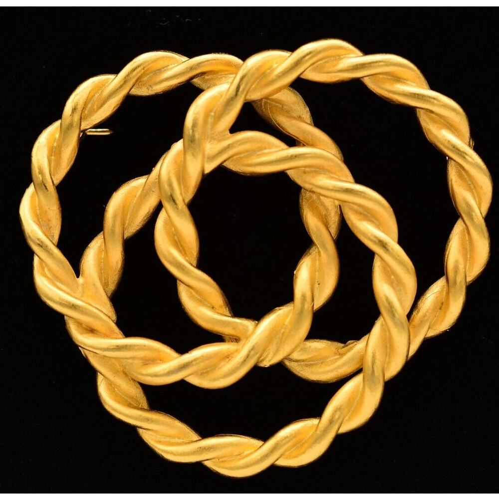 Vintage Knot Pin Brooch Brushed Gold Matte Loops Linked Large Chunky 1980s Bin1
